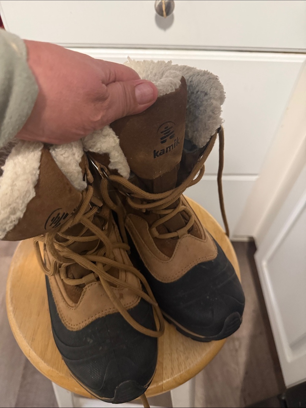 Kamik Brown and Black Lace-Up Winter Boots with Shearling Collar